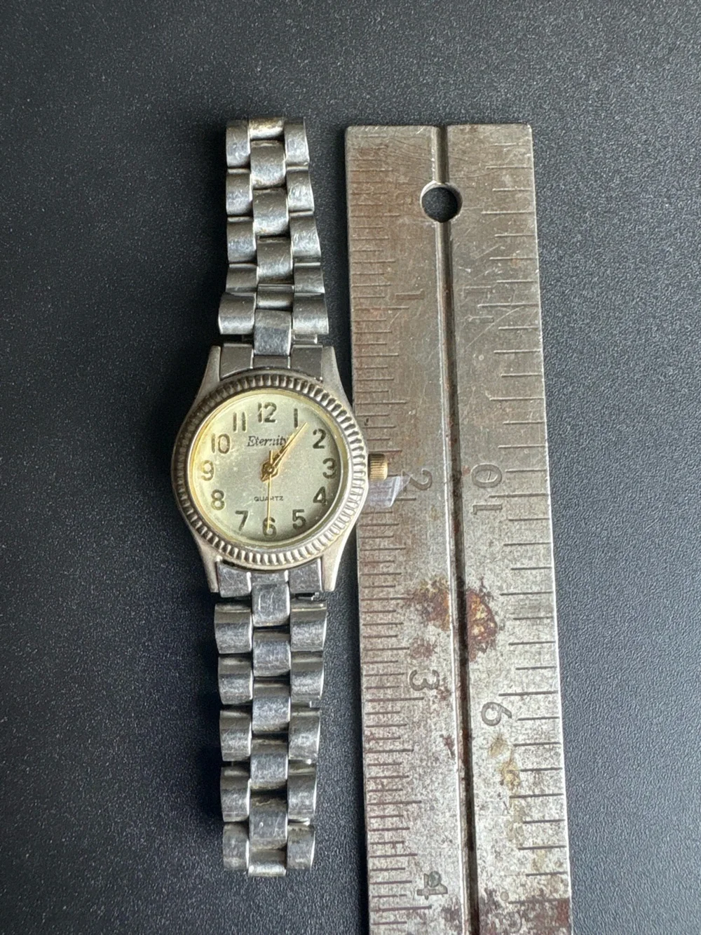 Eternity Quartz Silver-Tone Ladies Watch measurements shown non running